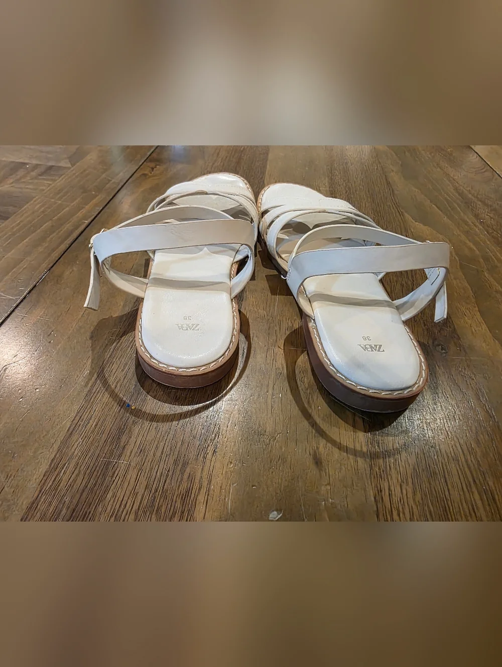 Zara Leather Cream Ivory Buckled Slingbacks Caged Sandals Sz 38 / 7.5 - Picture 4 of 9
